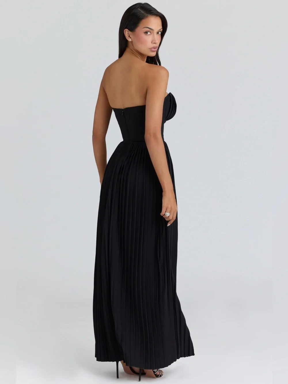 House of CB Marcella Black Georgette Pleated Maxi Dress M - Picture 8 of 10